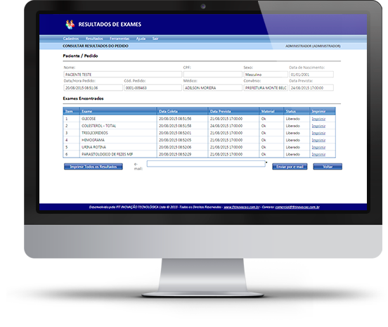 Programa para laboratório de análises clínicas - resultados na internet